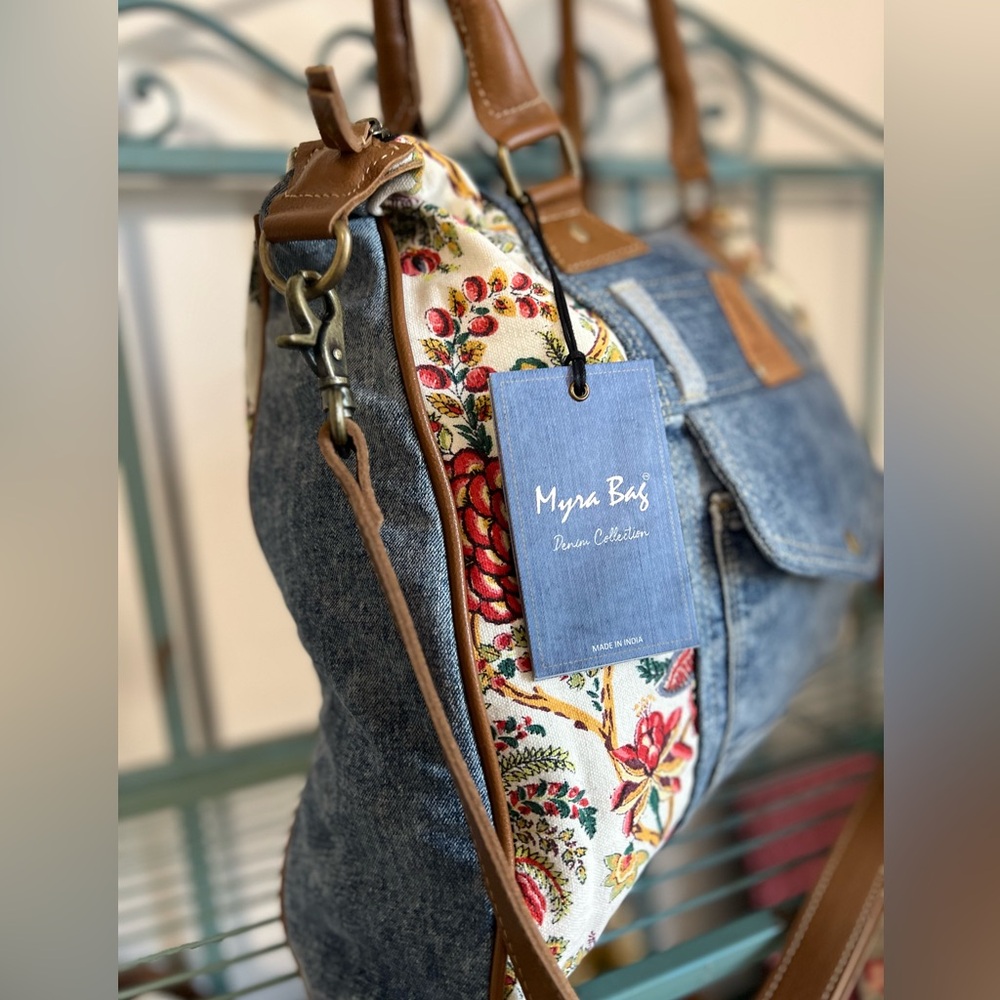 Myra - Western Denim Floral Tote Bag Boho Cowgirl Purse Vintage 90s Style - Picture 12 of 15